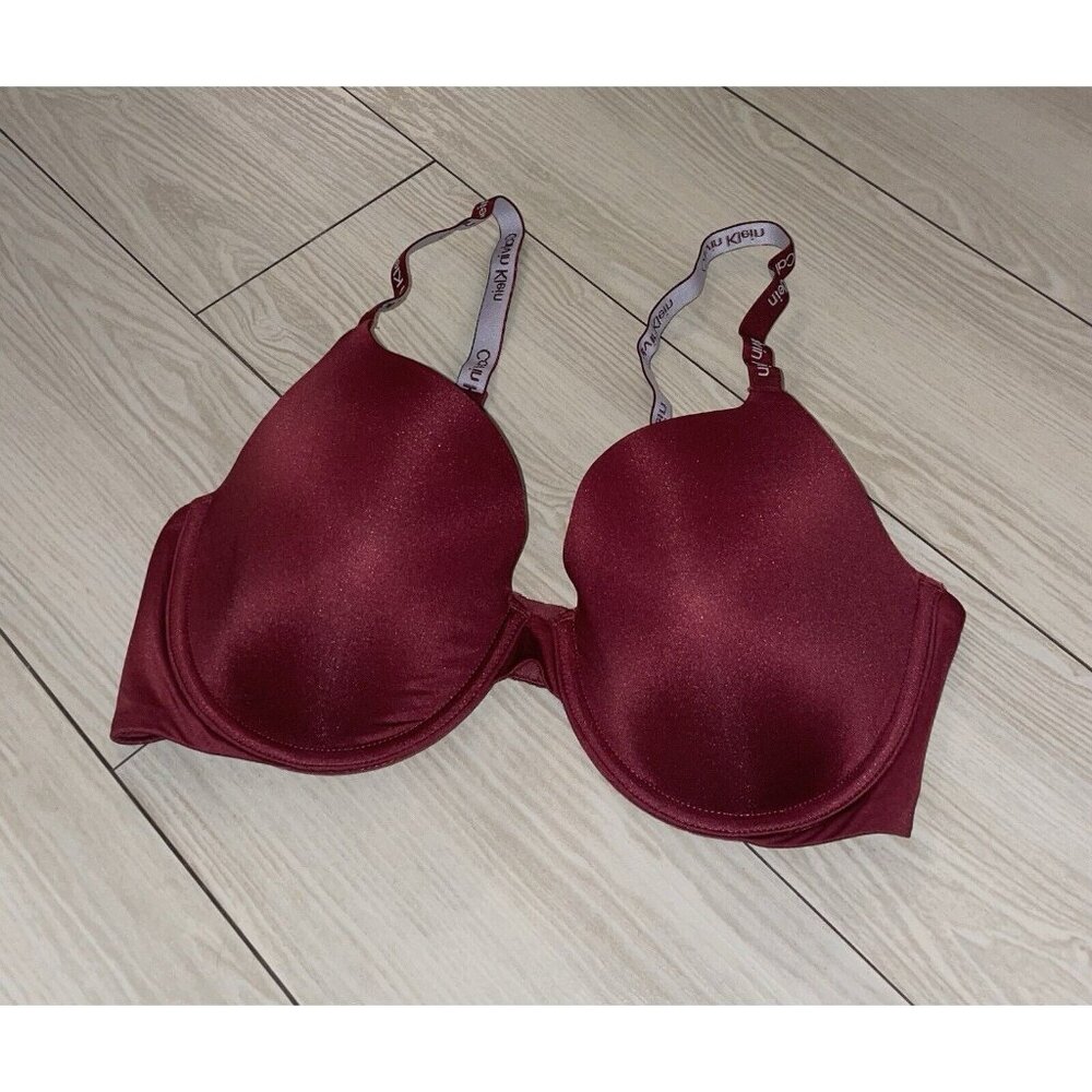 Calvin Klein QP3409O Lined T-Shirt Bra Underwire Shimmery Womens 36C Red New